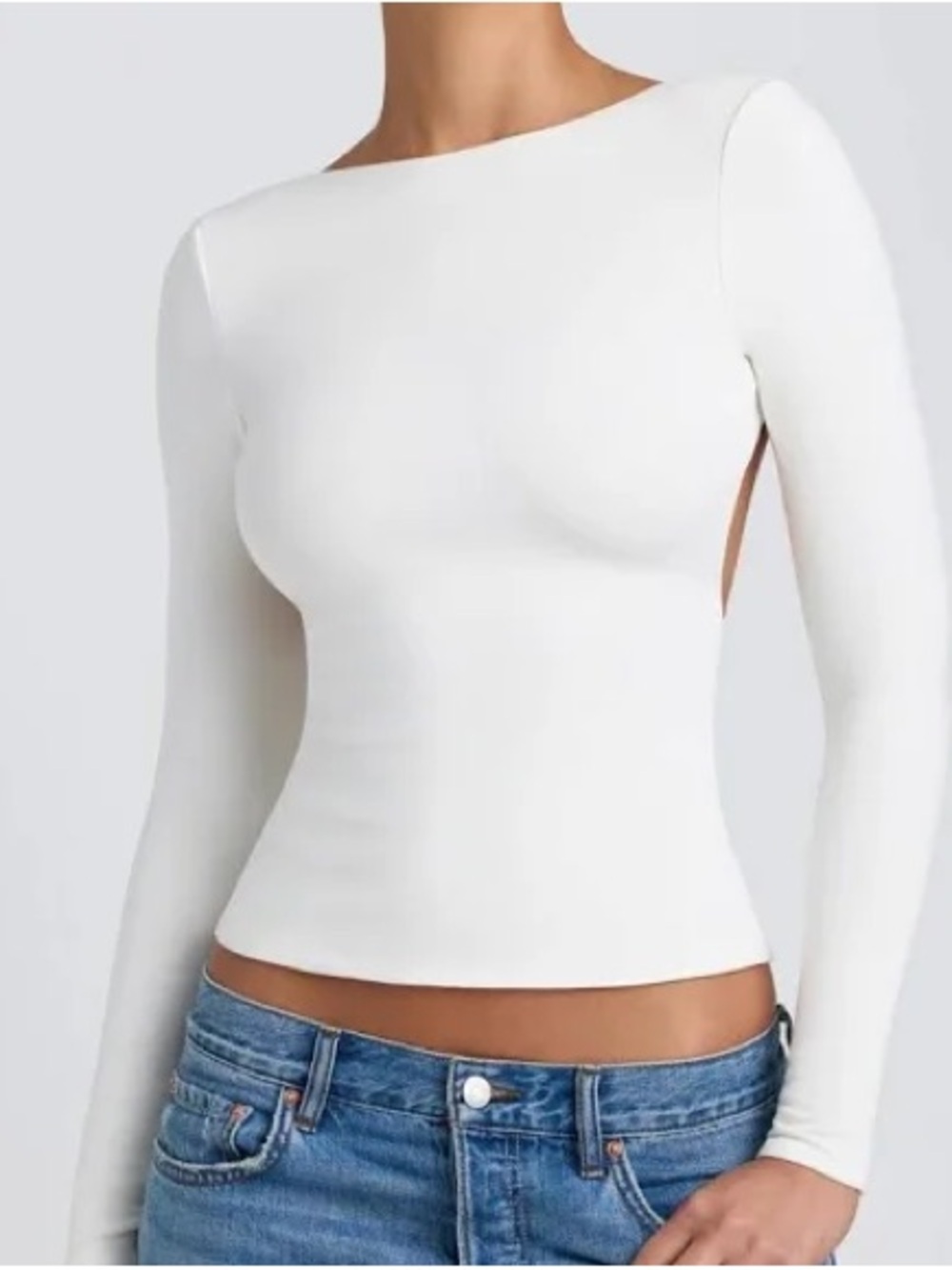 Princess Polly White Long Sleeve Open Back Top